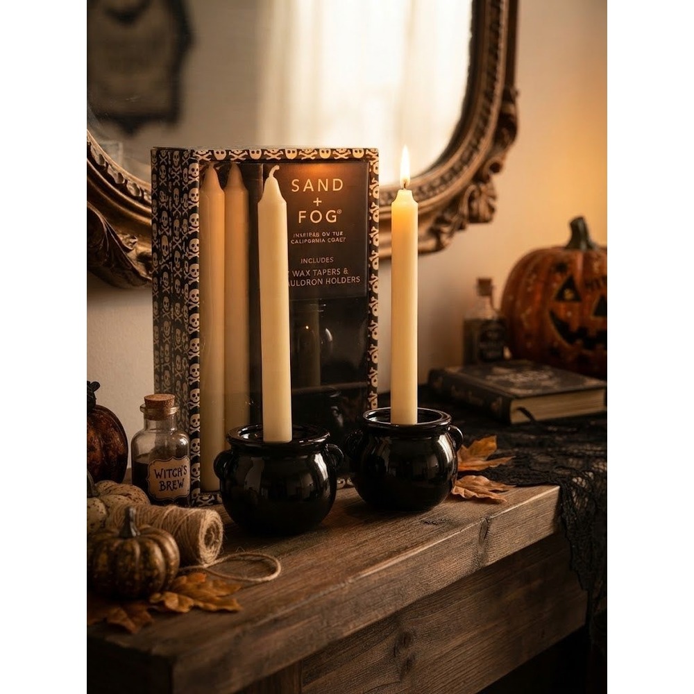 Sand + Fog Cauldron Candle Holders Wax Tapers Set Halloween Gothic Spooky Decor